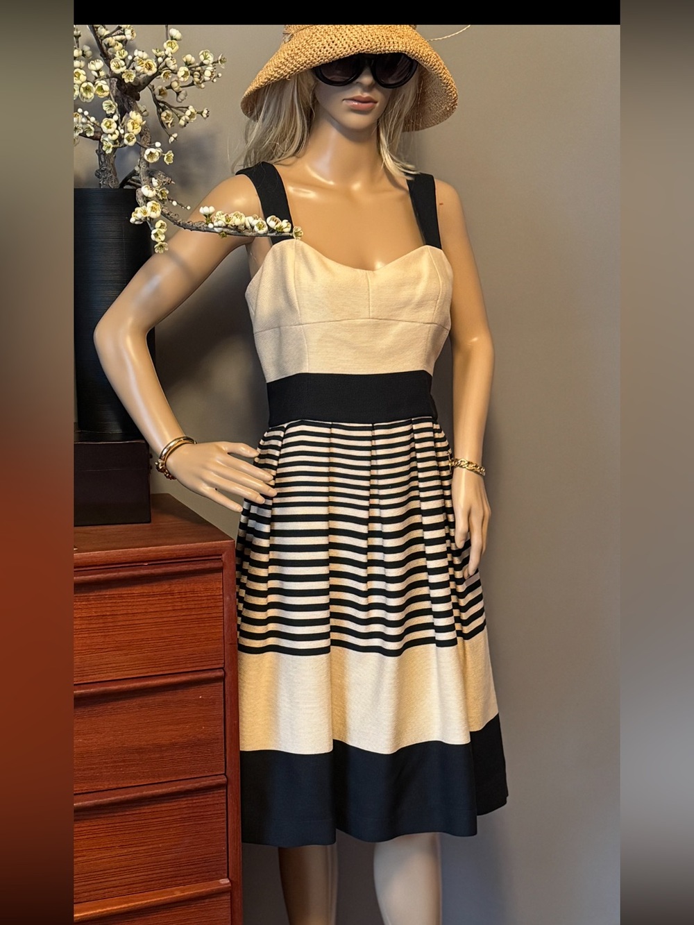 Tara Jarmon Black and Cream Textured Summer Dress